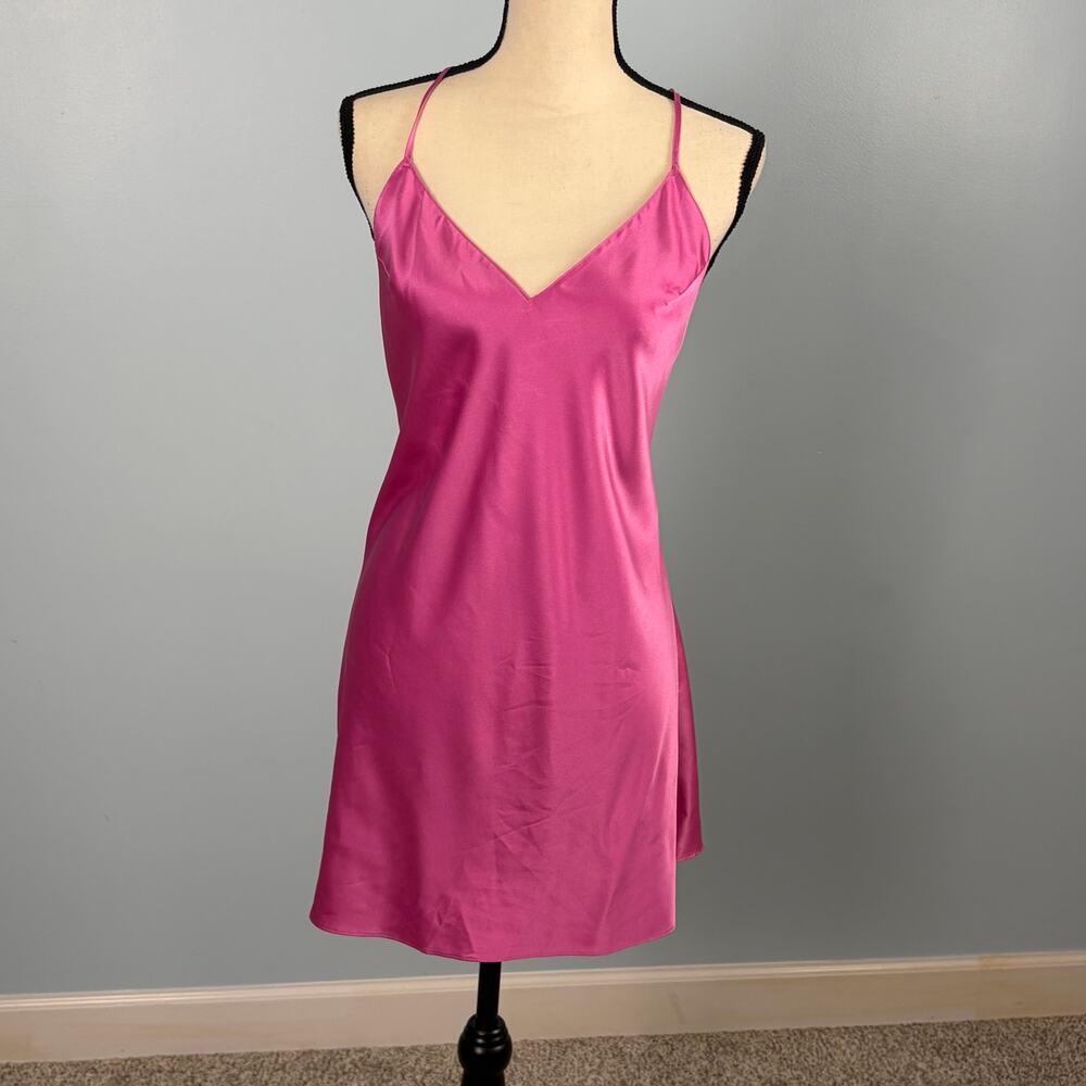 Victoria’s Secret coquette Satin Nightgown sexy Back Pink Sleep Dress glam vamp